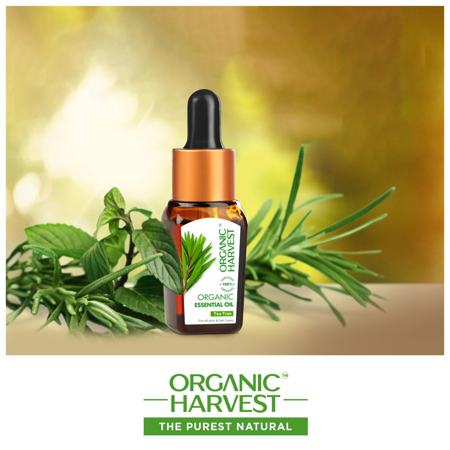 Organic Harvest Tea Tree Essential Oil, Pure & Undiluted Therapeutic Grade Oil, Excellent for Aromatherapy, 100% American Certified Organic, Paraben & Sulphate Free - 10ml