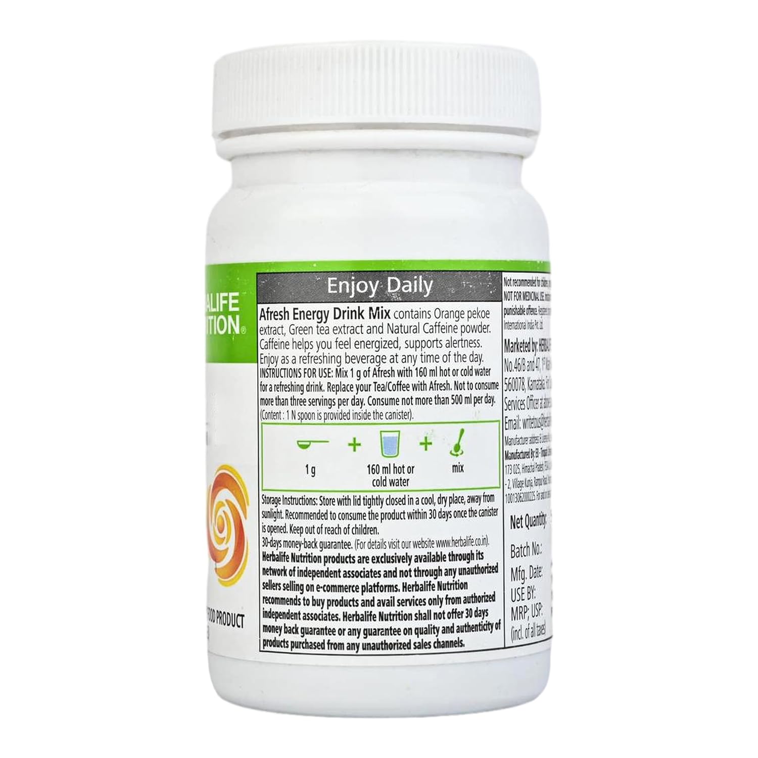 Herbalife Afresh Energy Drink Mix - 50 gm - Elaichi