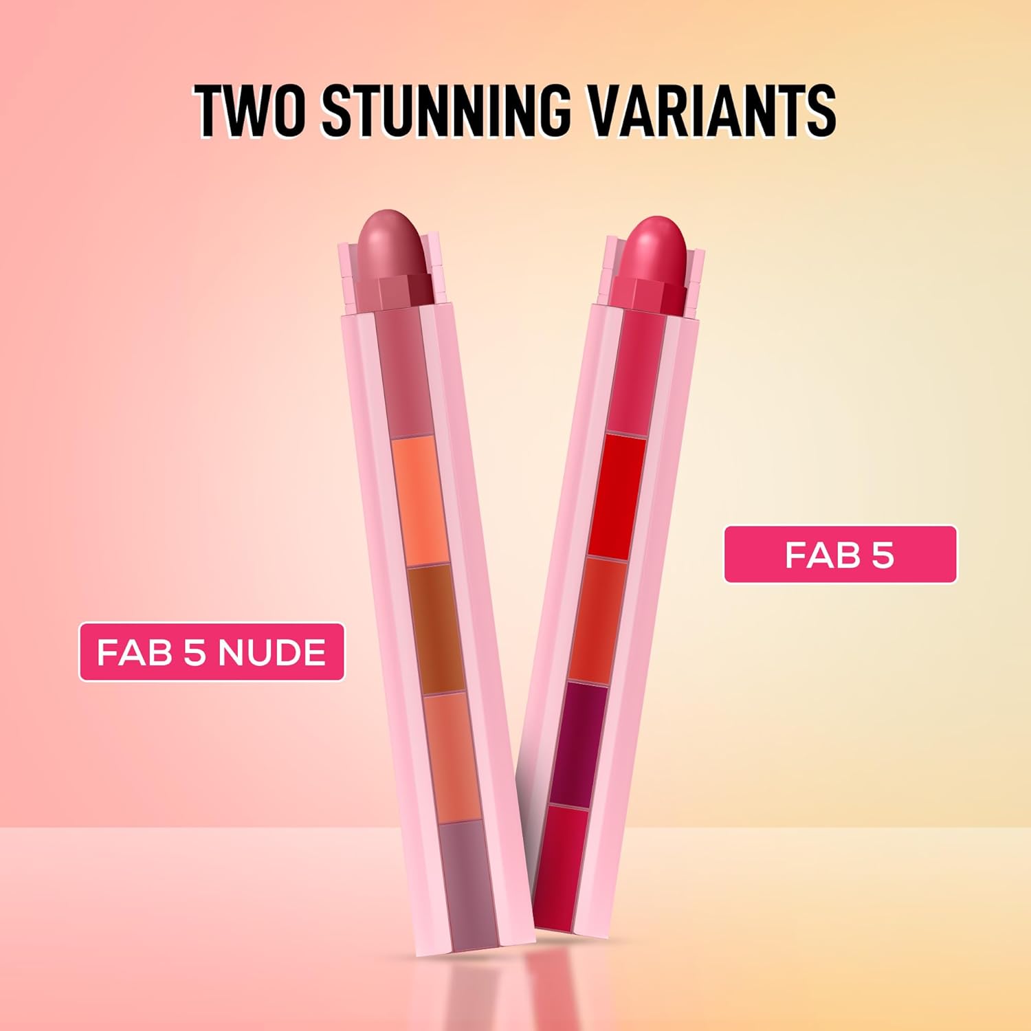 RENEE Everyday Fab 5 5-in-1 Lipstick | 5 Shades In 1 Stick, Matte Finish, Intense Colour Pay-off | Creamy Formula, Glides Easily, One Stroke Application | With Jojoba Oil & Vitamin E | 7.5 g