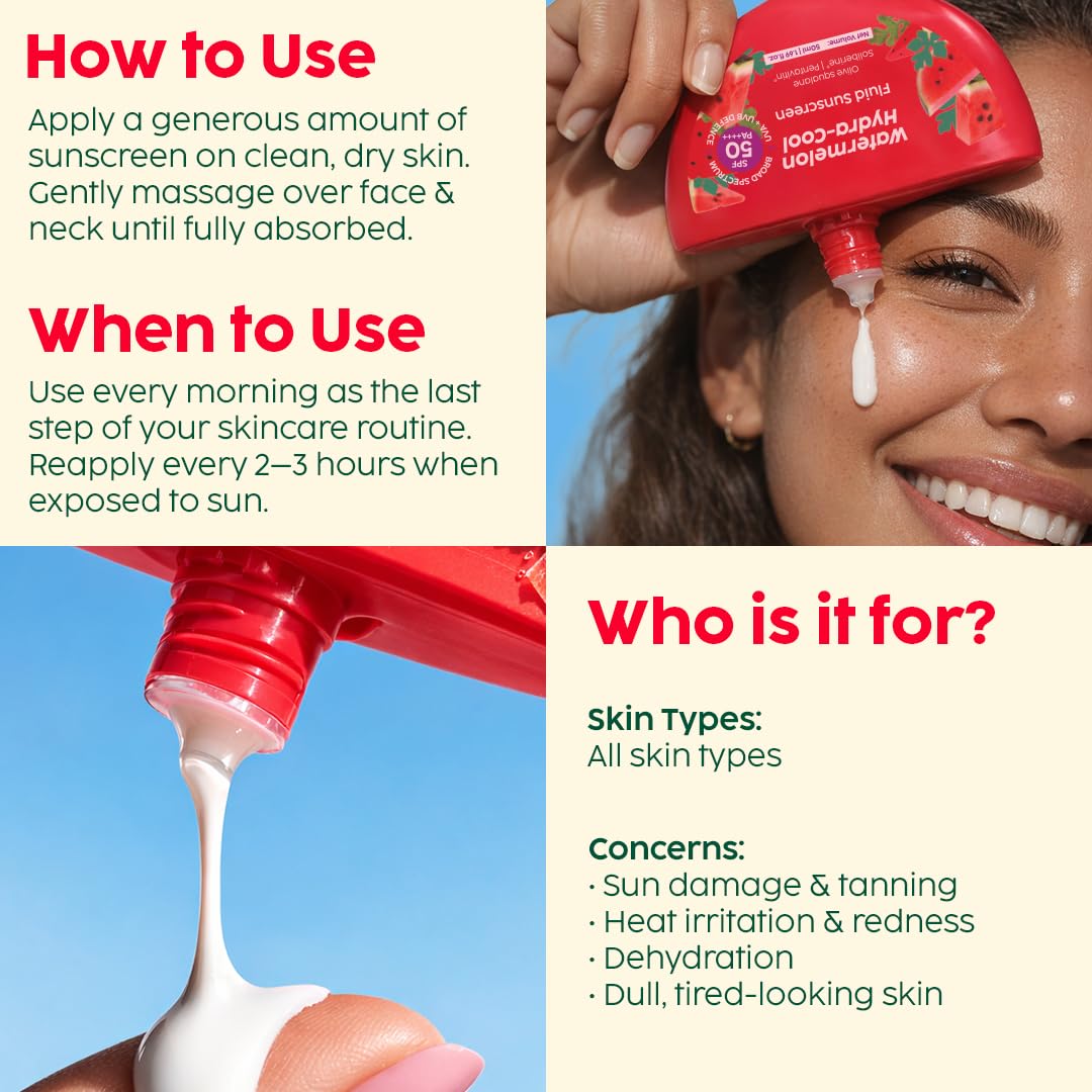 PLIX – The Plant Fix Watermelon Hydra-Cool Fluid Sunscreen with SPF 50 | PA++++ | Soliberine®, Pentavitin® & Watermelon Extract | Lightweight, Cooling & No White Cast | 50ml