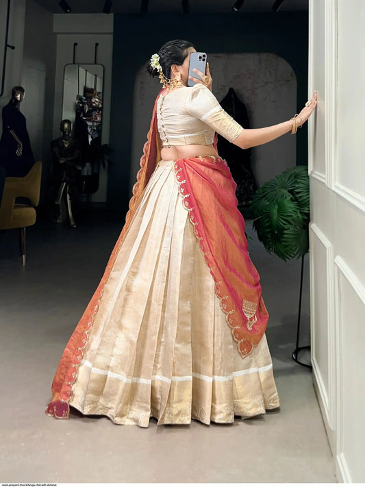 ONAM JACQUARD CHEX LEHENGA CHOLI WITH SHIMMER