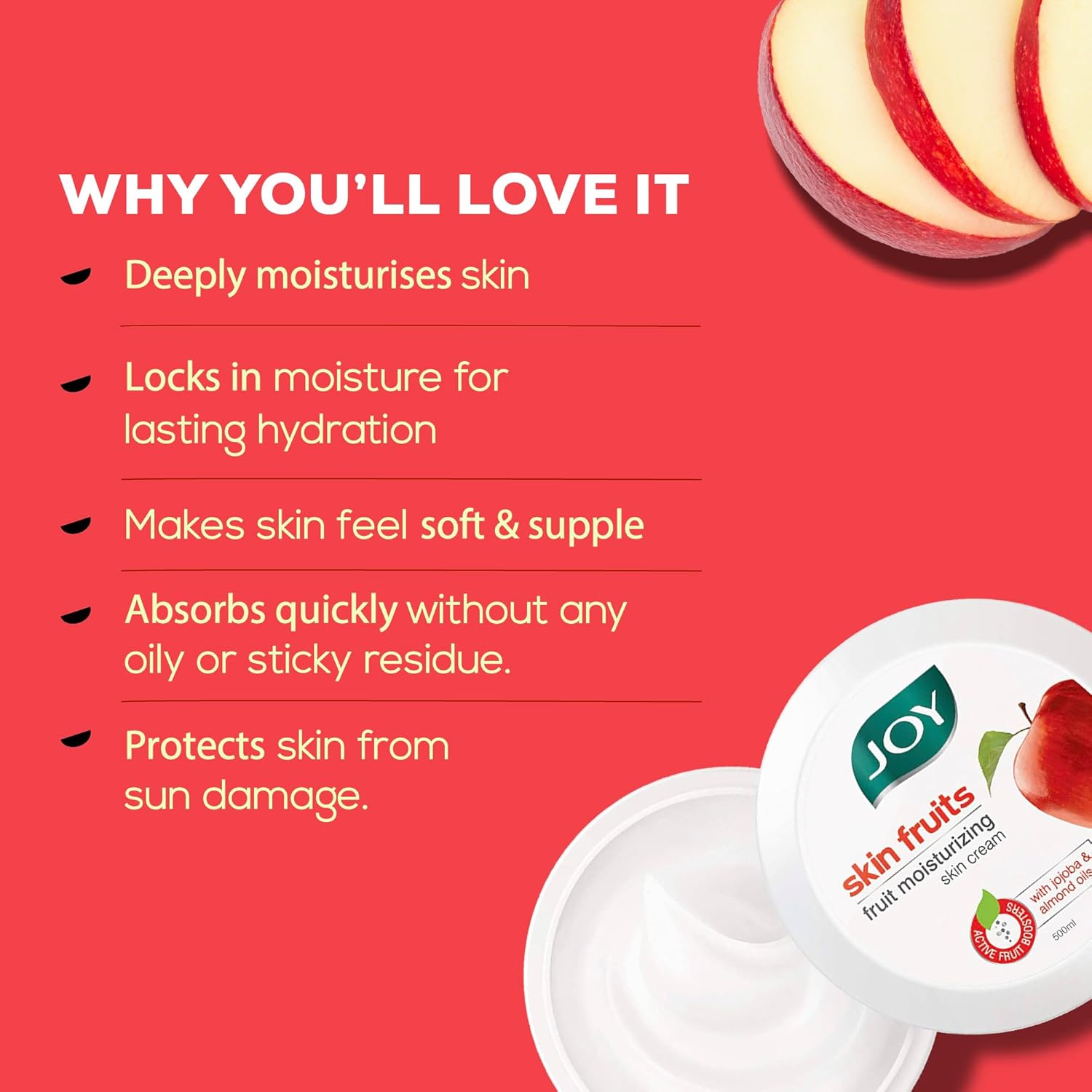 Joy Skin Fruits Moisturizing Skin Cream With Apple, Jojoba & Almond Oil (500ml)