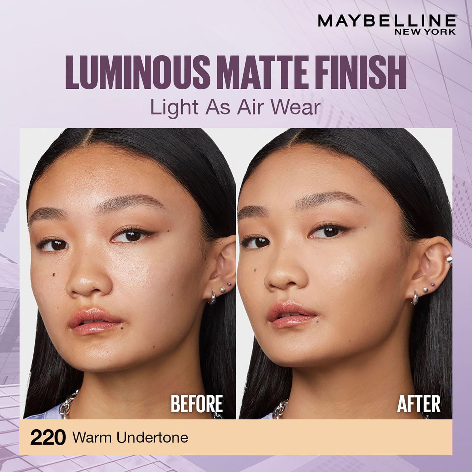 Maybelline New York Super Stay Lumi-Matte Foundation- 220, 30H Wear, Lightweight, Suitable for all Skin Types, Soft Glow, Buildable Coverage, 18ml