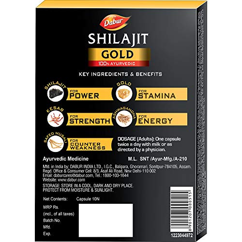 Dabur Ayurvedic Shilajeet Gold (10caps) for Cures chronic respiratory diseases, cough, and cold
