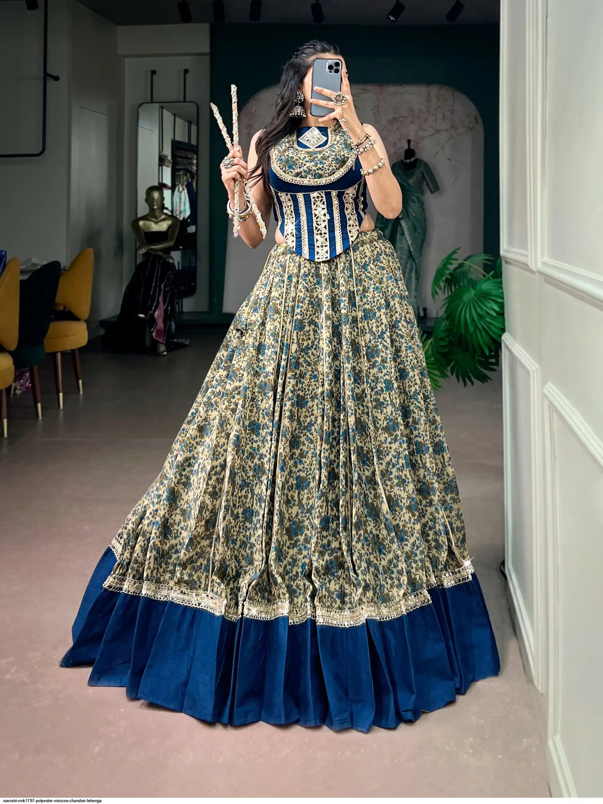 NAVRATRI NNK1797 POLYESTER VISCOSE CHANDERI LEHENGA