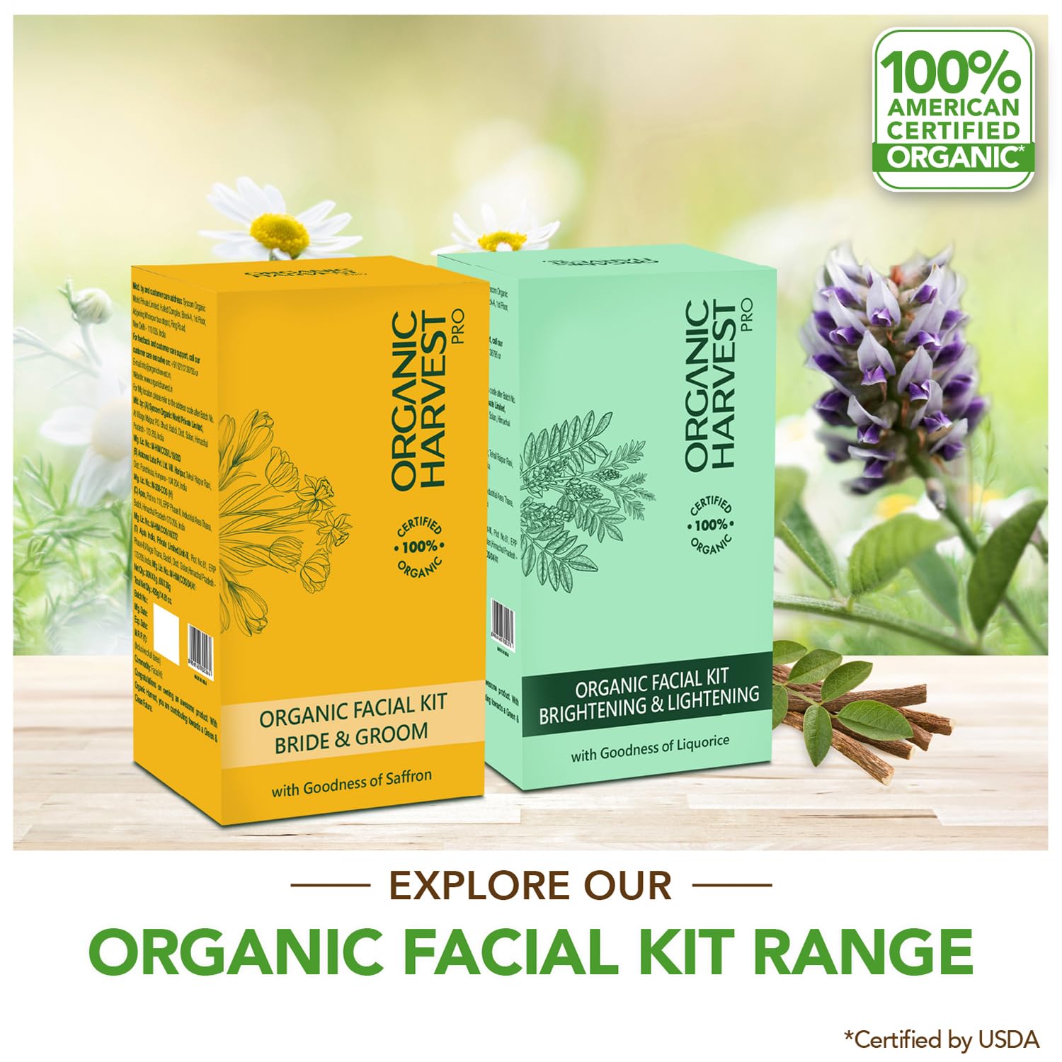 Organic Harvest Brightening & Lightening 6-step Facial Kit | With Goodness of Liquorice | Boosts Skin Glow | For Radiant Skin | 100% American Certified Organic, Sulphate & Paraben Free -420gm
