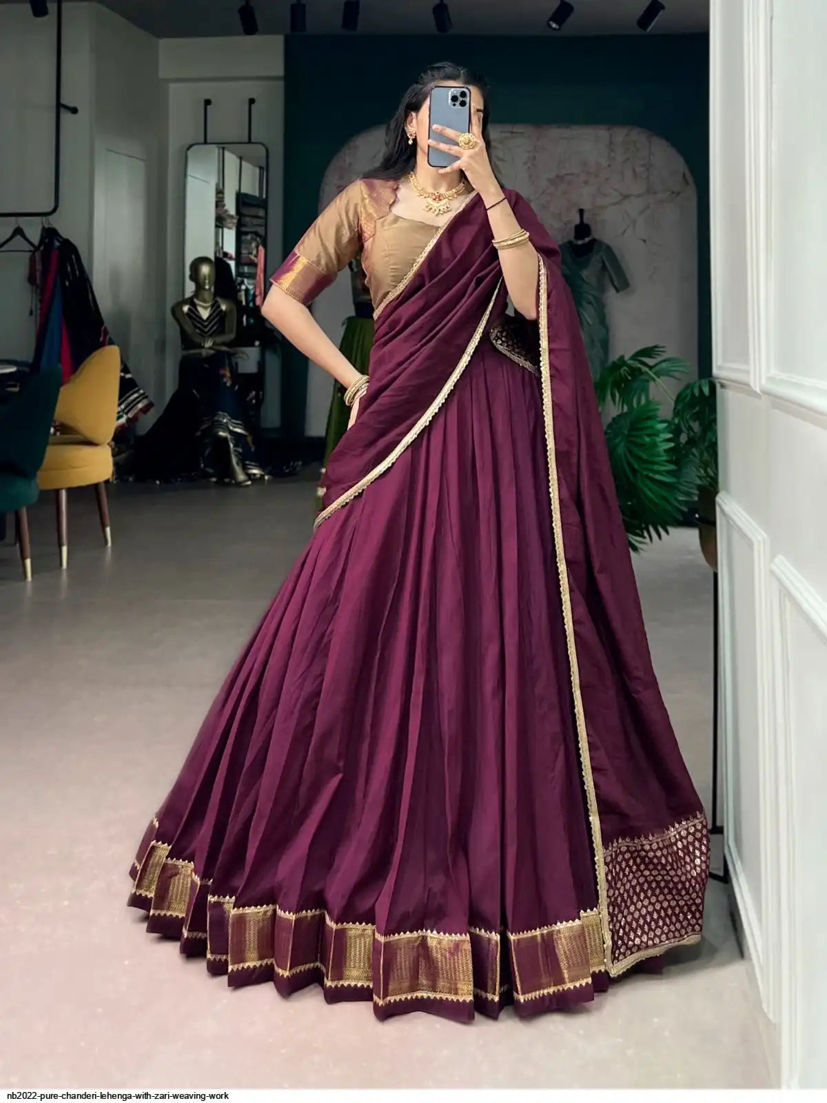 NB2022 PURE CHANDERI LEHENGA WITH ZARI WEAVING WORK