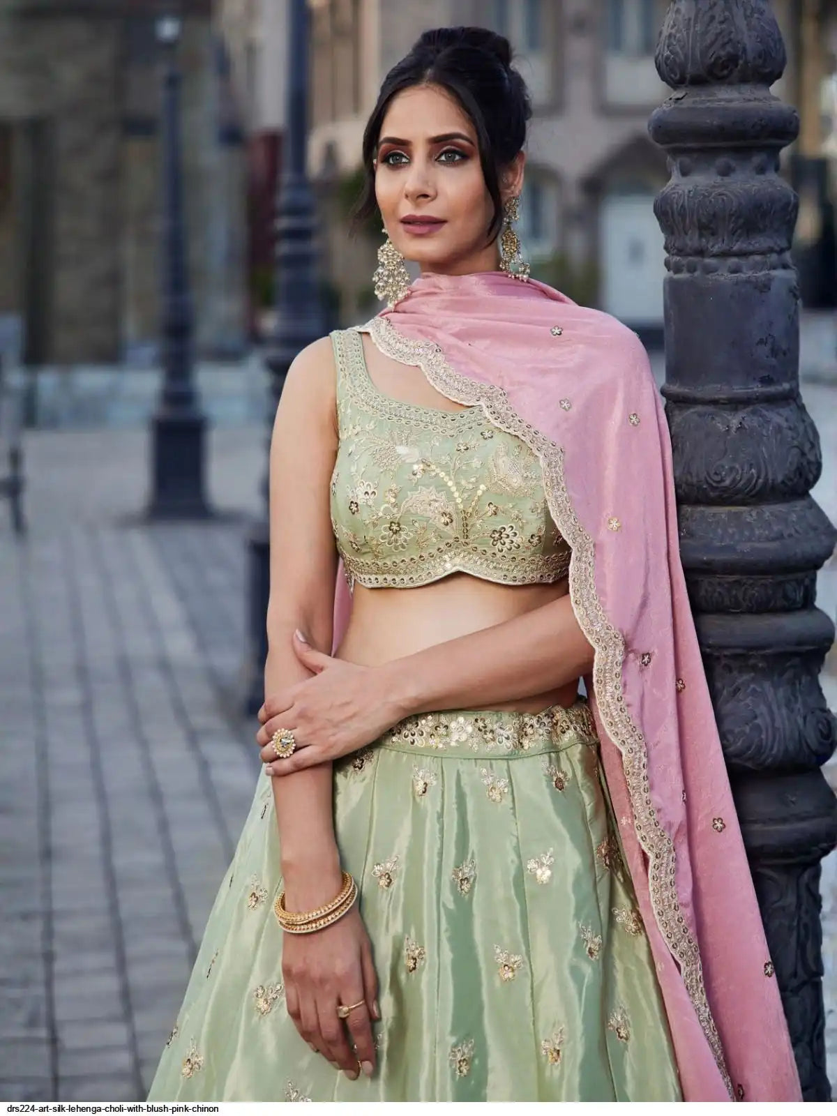 DRS224 ART SILK LEHENGA CHOLI WITH BLUSH PINK CHINON