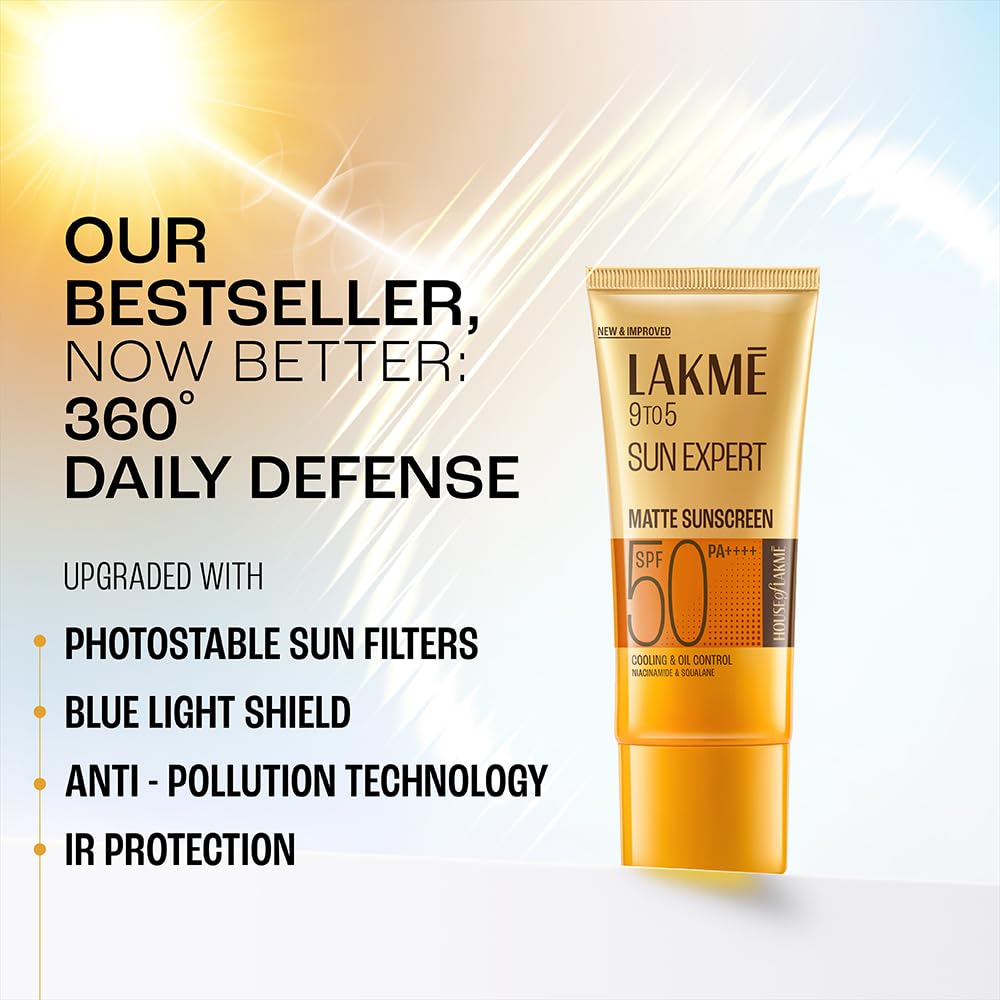 Lakme SPF 50 PA++++ Sunscreen Lotion for Bright Skin | In Vivo Tested | UVA UVB Blue Light Protection | Water light| No White Cast | Niacinamide| For All Skin Types | 50 ml