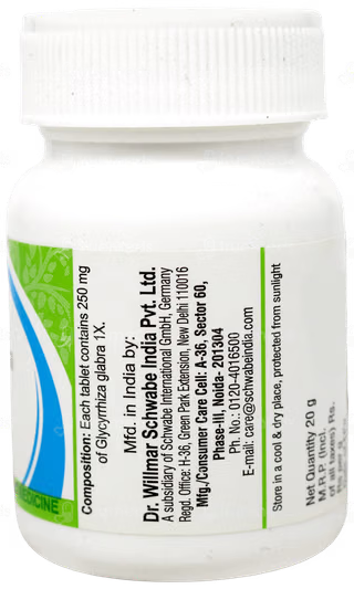 Dr Willmar Schwabe India Homoeopathic Glycyrrhiza Glabra 1X Tablets (20gm) for Allergic Rhinitis Cough