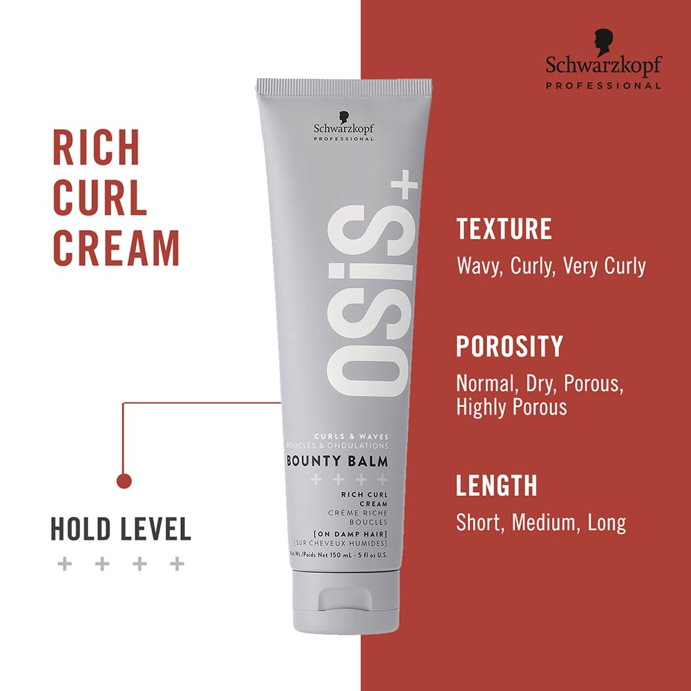 Schwarzkopf Professional OSiS+ Bounty Balm Rich Curl Cream For Taming and Enhanceing The Curly and Wavy Hair | Adds Shine & Softness With Glycerin, Red Algae, and Brown Algae Derivative - 150ml