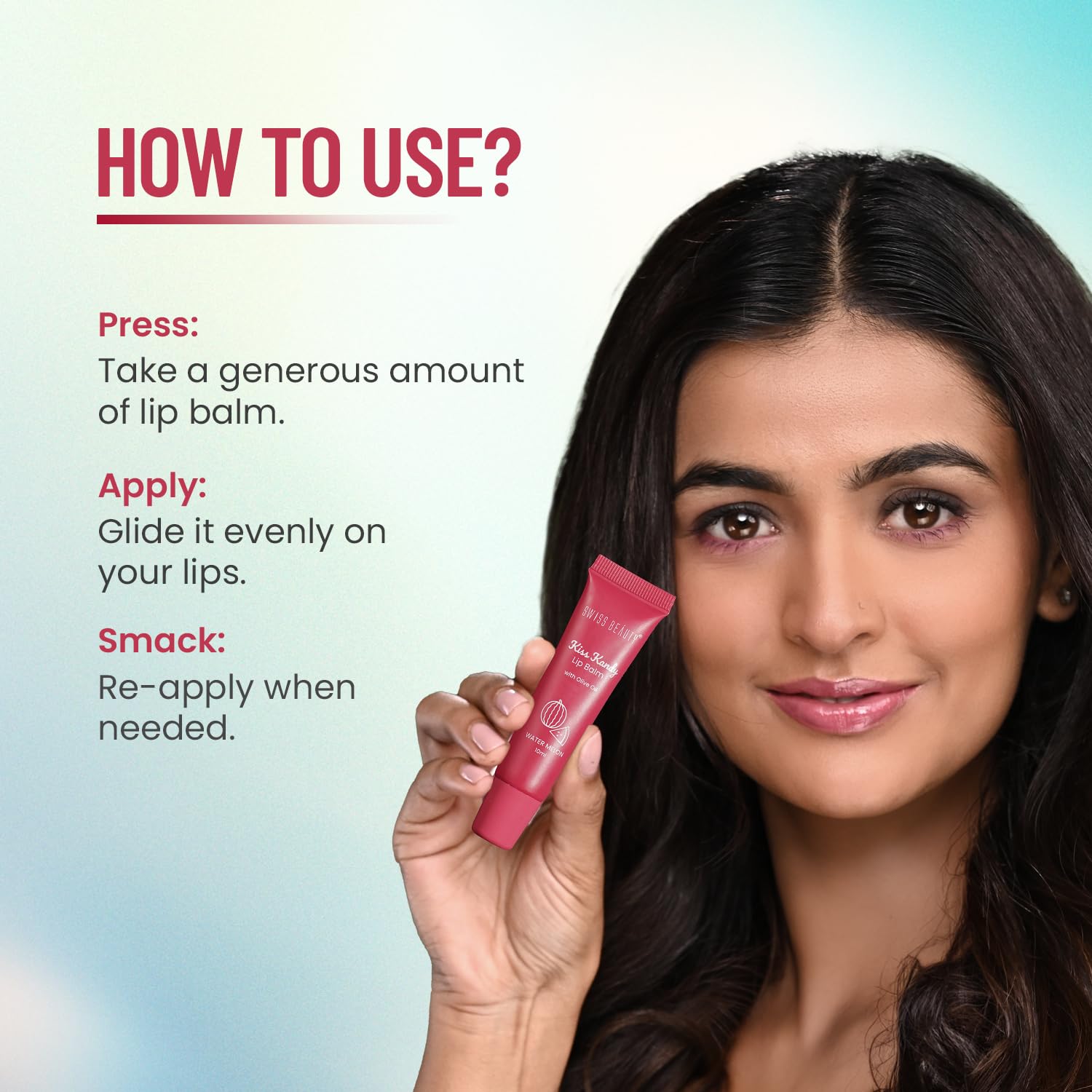 Swiss Beauty Kiss Kandy Tinted Lip Balm | Moisturising Non-Sticky Formula with Olive Oil & Vitamin E | Soft, Smooth & Hydrated Lips All Day | Water Melon, 10ml