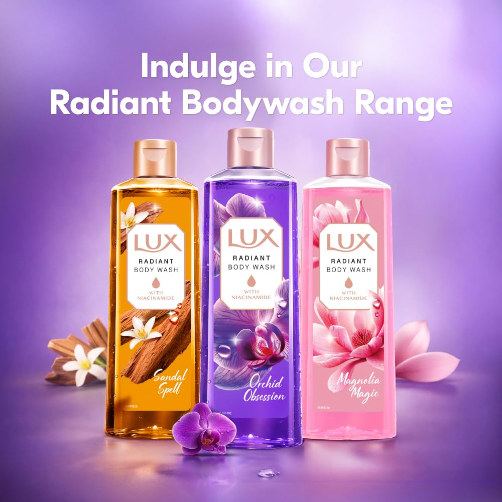 LUX Orchid Obsession Bodywash, 245ml, for Radiant & Bouncy Skin feel, with Niacinamide & Exotic Orchid fragrance, Upto 12Hr Long-Lasting Fragrance
