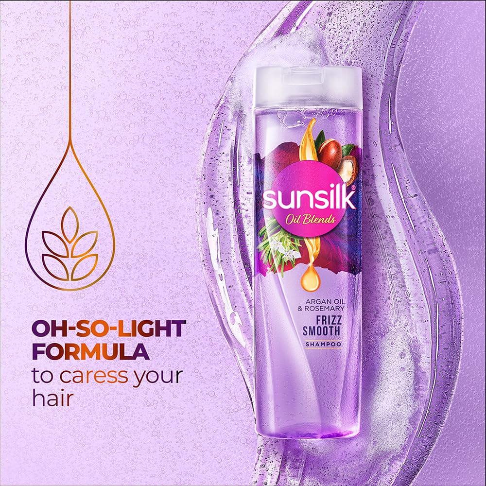 Sunsilk Argan Oil & Rosemary Frizz Smooth Oil Blends Shampoo | for Frizzy Hair | with No Added Parabens | 195 ML