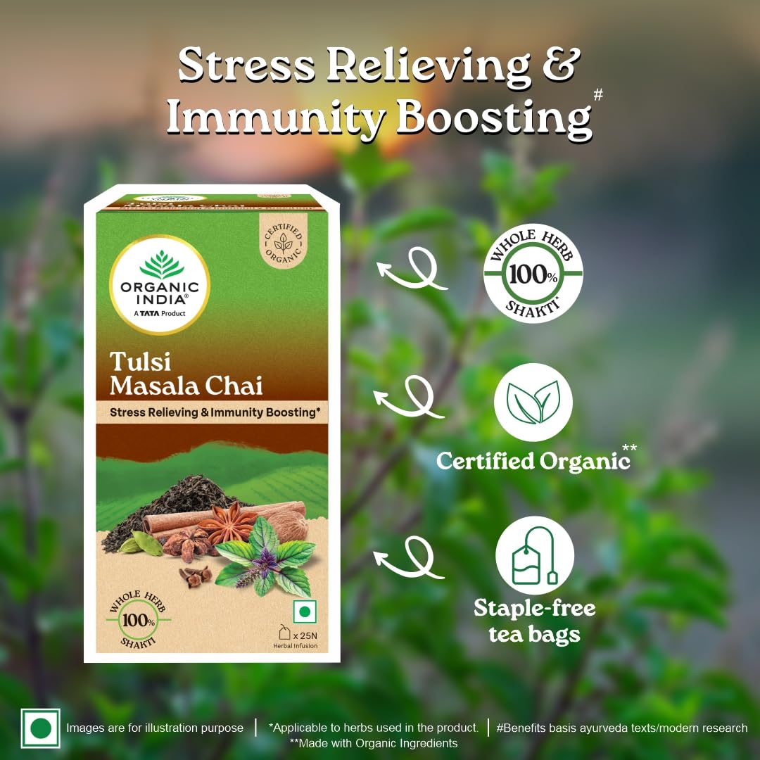 A TATA Product - Organic India Tulsi Masala Chai, 25 Tea Bags