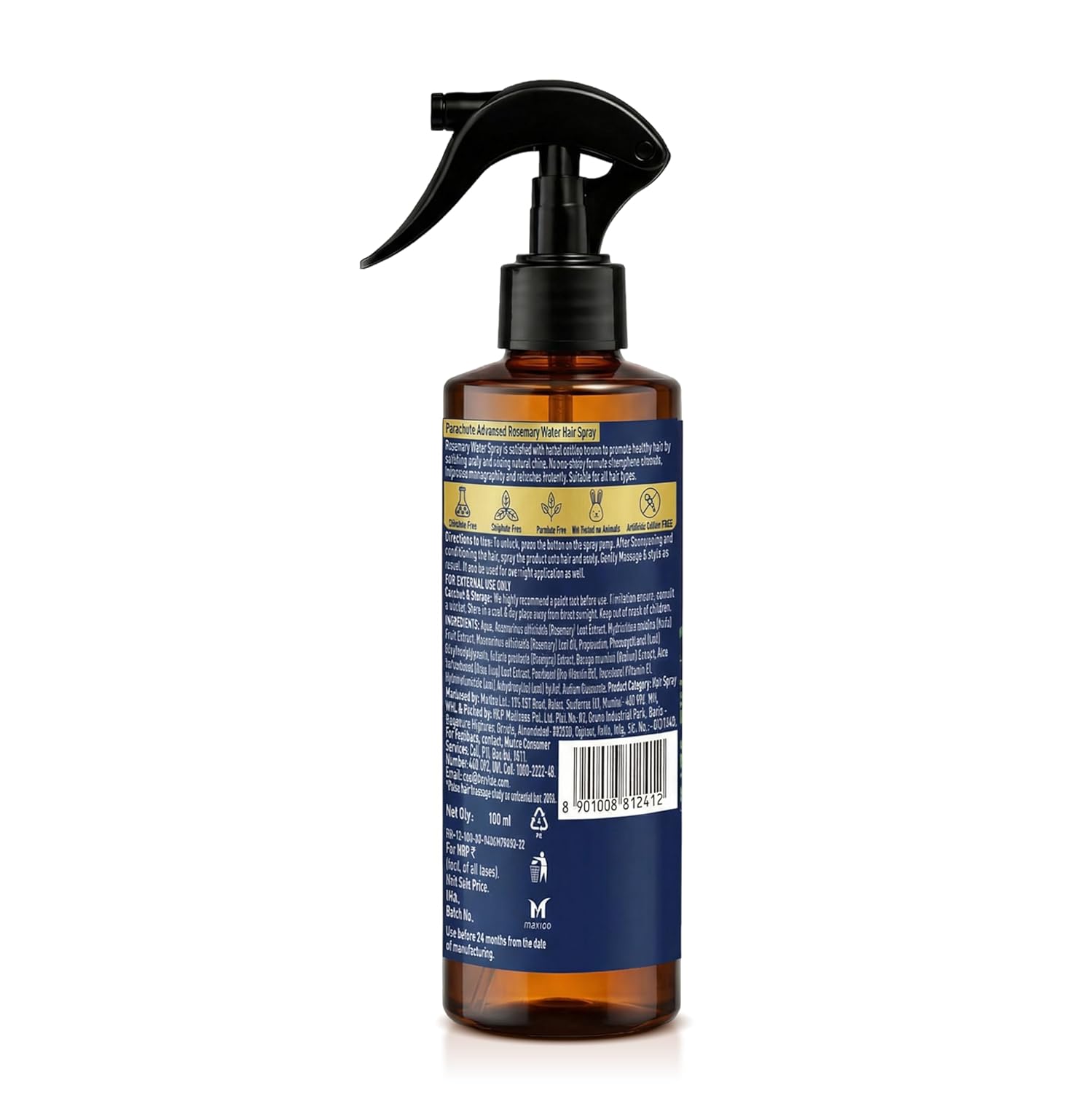 Parachute Advansed Rosemary Water Hair Spray | 100ml | Reduces Hair Breakage* | Non‑Sticky Formula | Natural Shine | Scalp‑Soothing