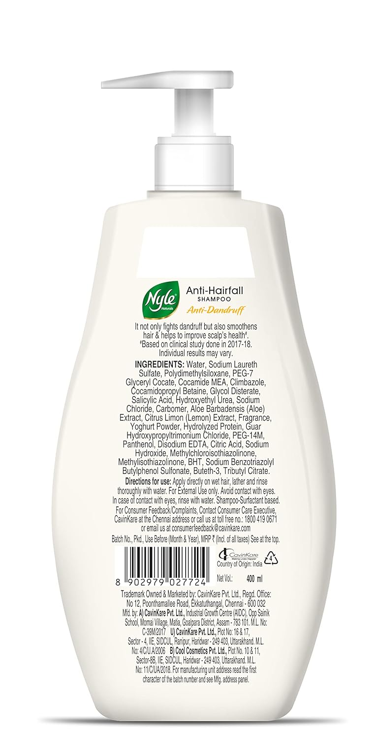 Nyle Naturals Anti Dandruff Shampoo 400ml | Enriched with Curd and Lemon for Fresh, Clear Scalp, Effective Flake Control | Mild Formula for Everyday Use