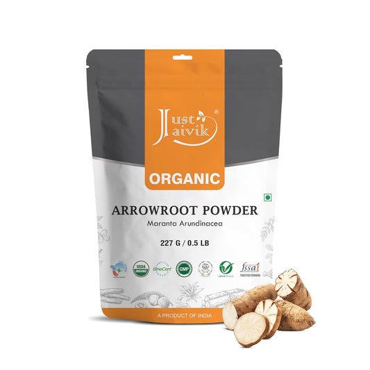 ust Jaivik Organic Arrowroot Powder 227g | Natural thickener and Pure Starch Extract for improved digestion, Gluten-Free, No Added Preservatives | Ararot Powder for Cooking, Gravy, Soups, Puddings, Bread & More