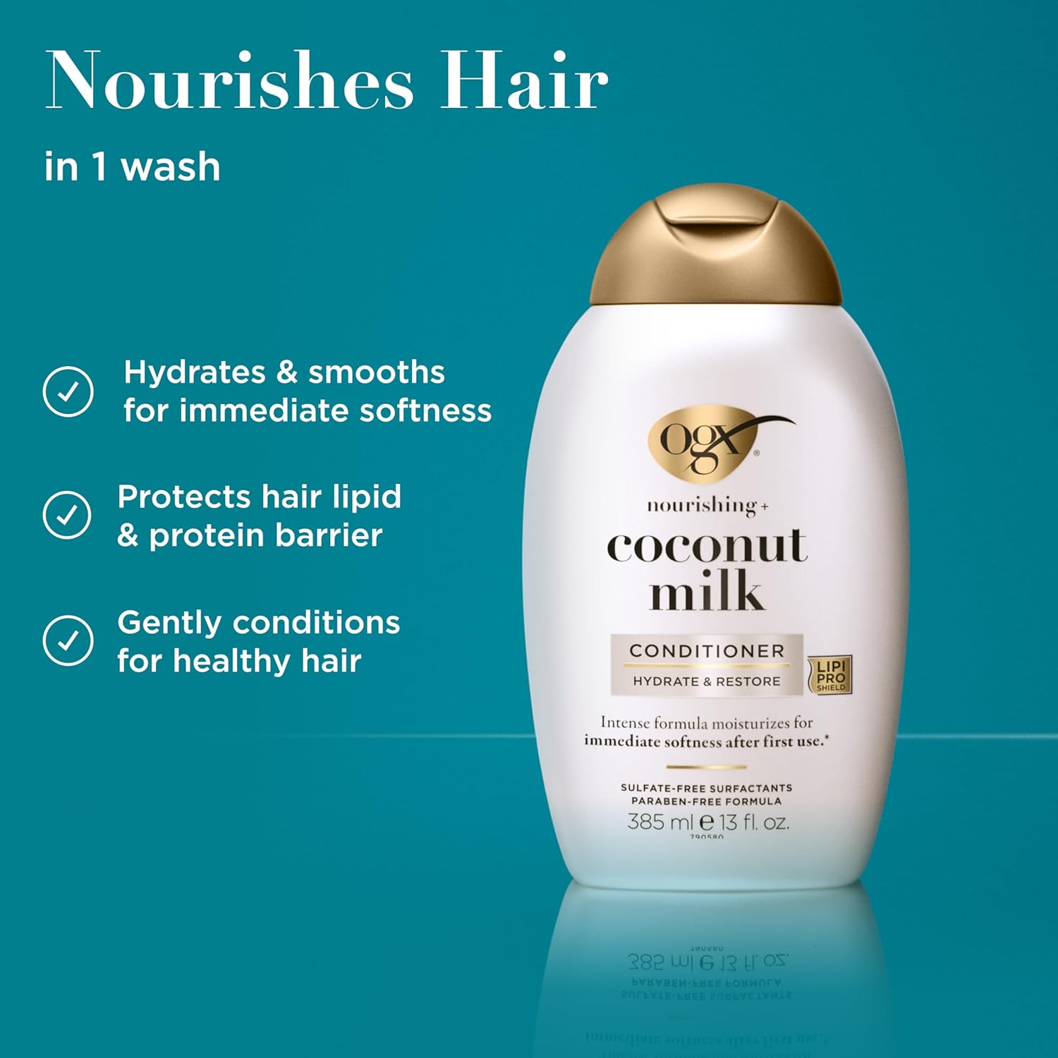 OGX Nourishing + Coconut Milk Moisturizing Conditioner For Strong & Healthy Hair, With Coconut Milk, Coconut Oil & Egg White Protein, Paraben-Free, Sulfate-Free Surfactants, 385Ml