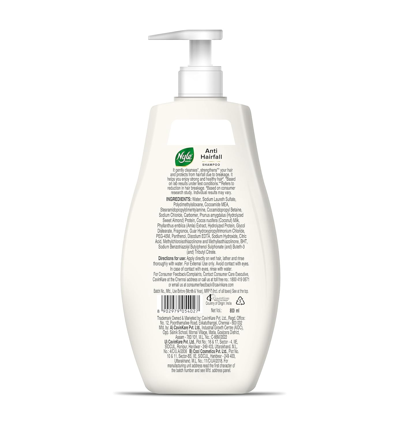 Nyle Naturals Anti-Hairfall Shampoo | For Hairfall Control | With Coconut Milk, Badam and Amla |Gentle & Soft Shampoo For Men & Women |800ml
