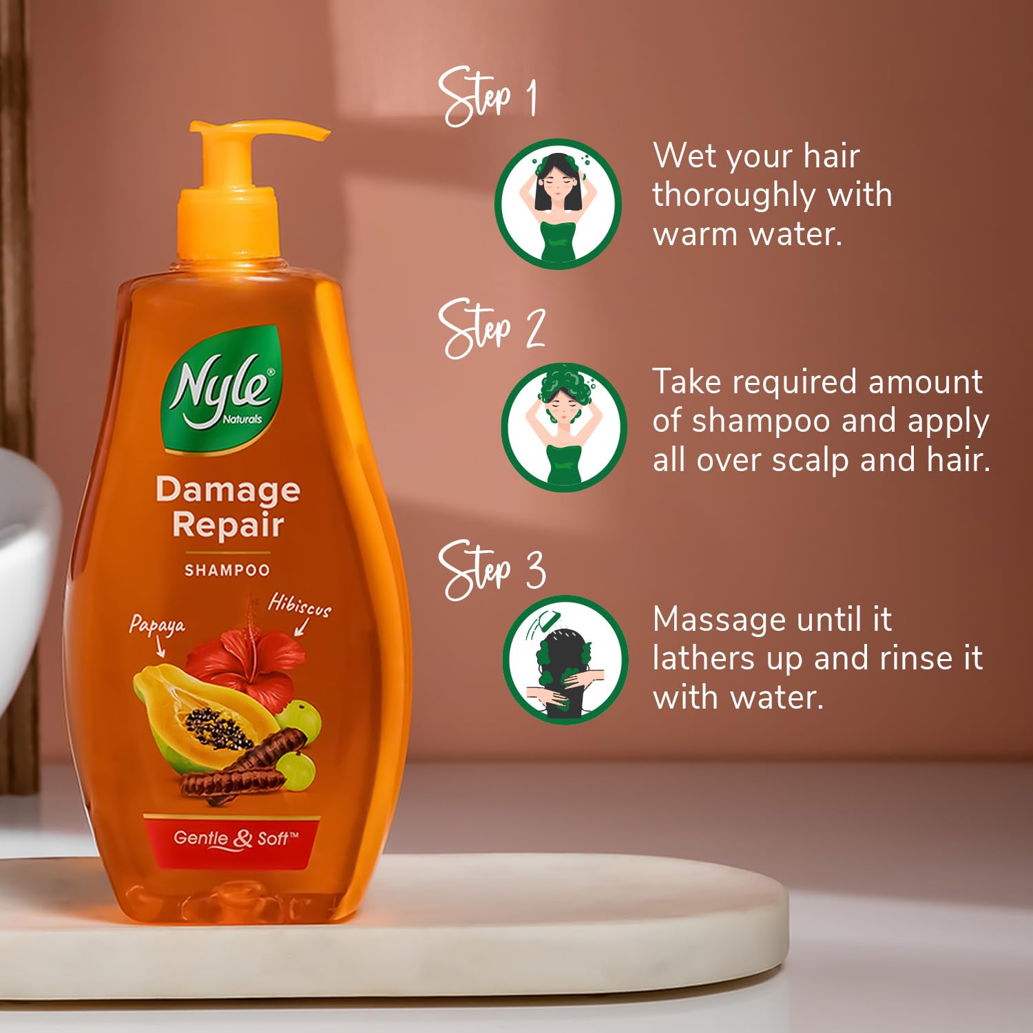 Nyle Naturals Damage Repair Anti Hairfall Shampoo, With Shikakai And Hibiscus, Gentle And Soft Shampoo, Ph Balanced And Paraben Free, For Men And Women,800Ml