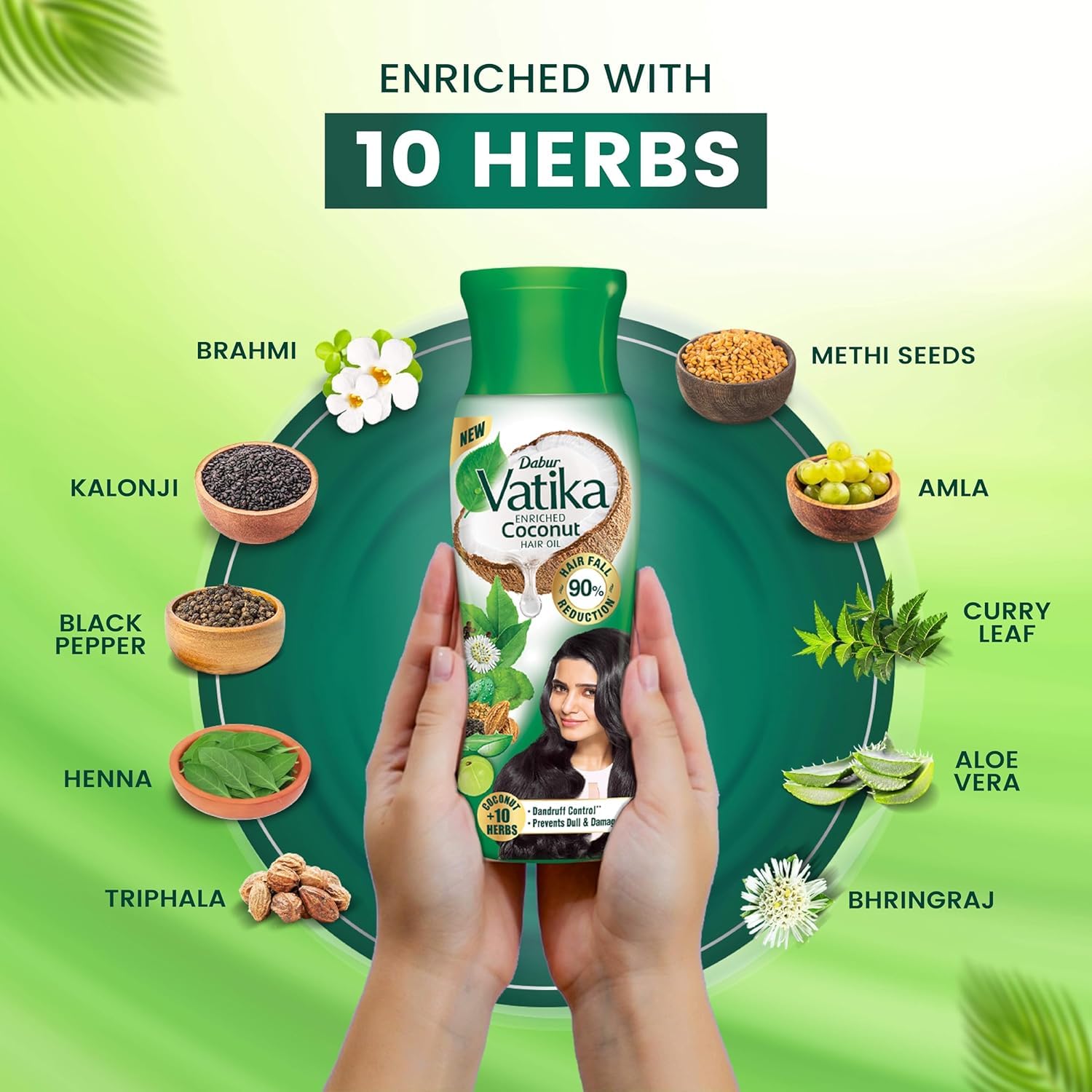 Dabur Vatika Enriched Coconut Hair Oil - 100ml | For Strong, Thick & Shiny Hair | Good for Scalp Health | Enriched with 10 Herbs