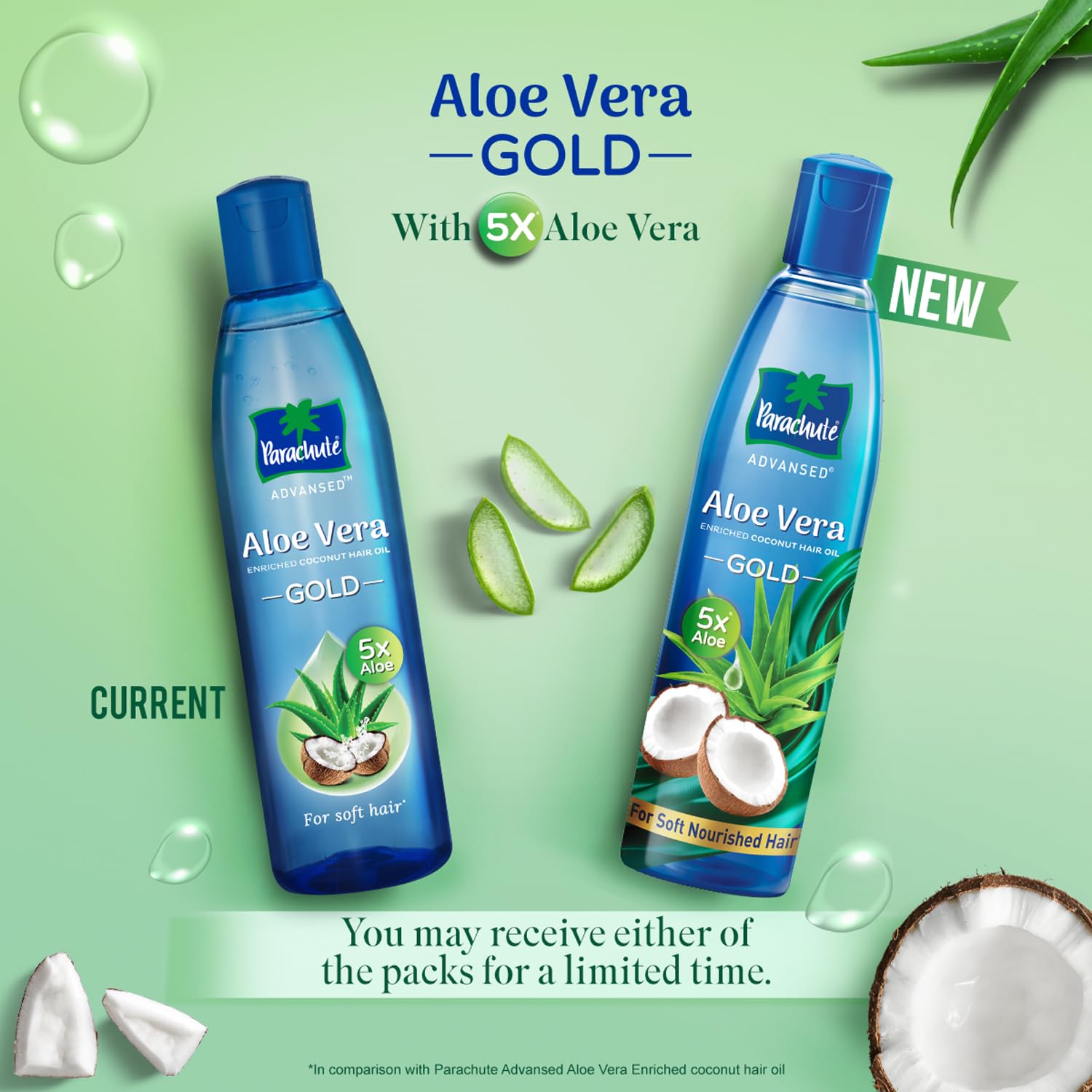 Parachute Advansed Aloe Vera Enriched Coconut Hair Oil Gold | 5X Aloe Vera With Coconut Oil| Makes Hair Sooperr Soft | 400ml