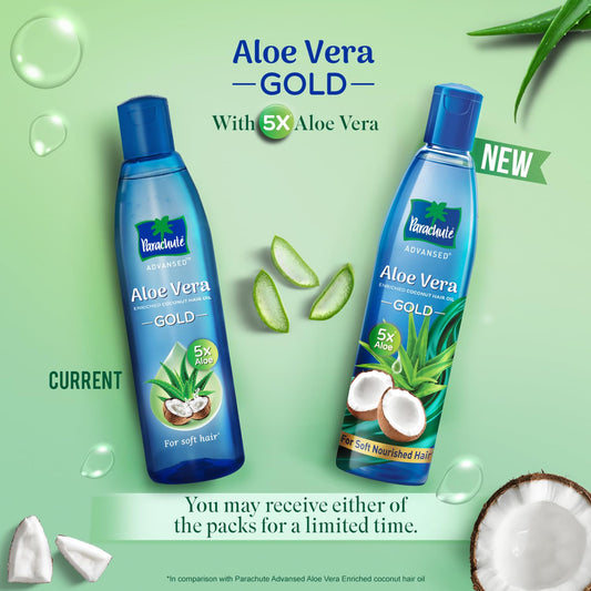 Parachute Advansed Aloe Vera Enriched Coconut Hair Oil Gold | 5X Aloe Vera With Coconut Oil| Makes Hair Sooperr Soft | 400ml