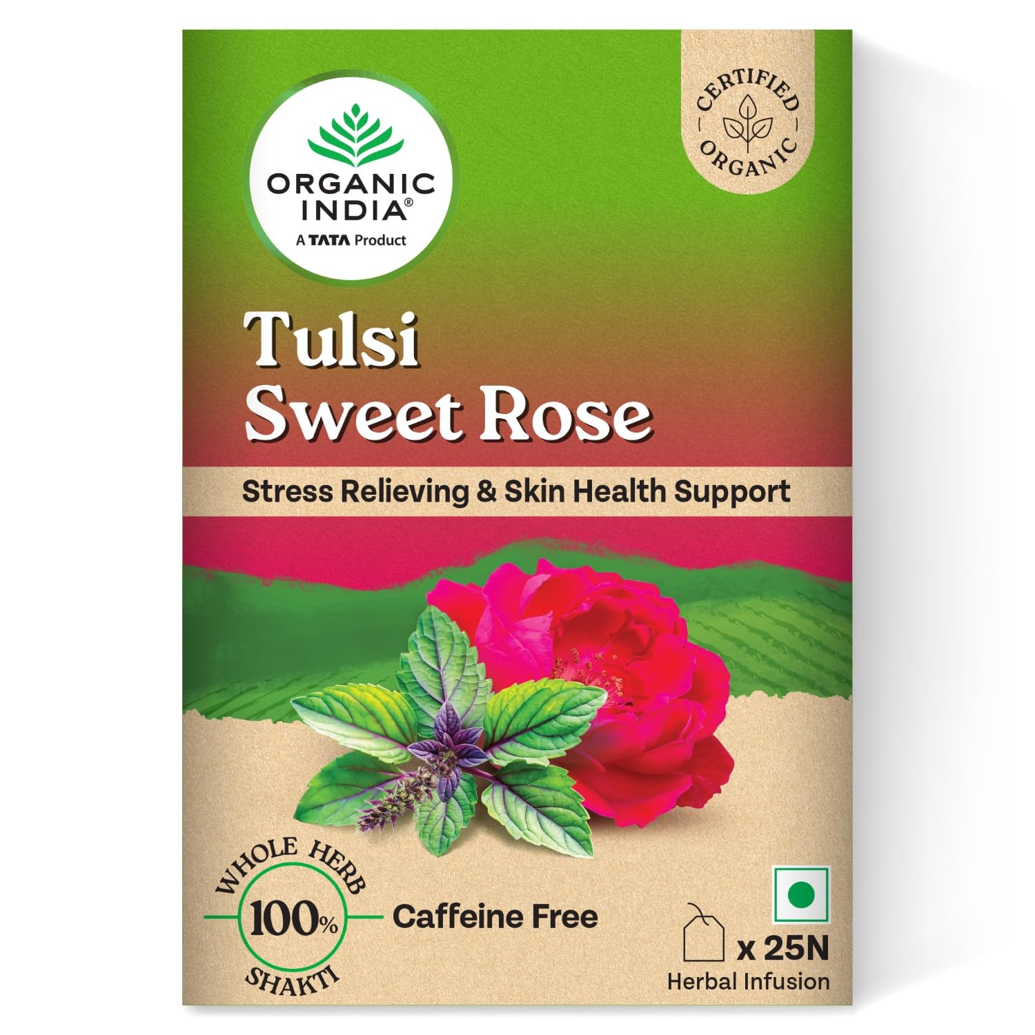 A TATA Product - Organic India Tulsi Sweet Rose - 25 Tea Bags