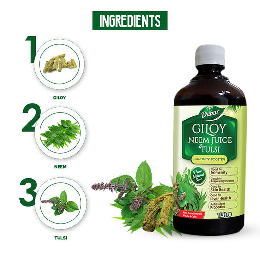 Dabur Giloy Neem Tulsi Juice: Benefit of 3-in-1 Immunity Boosters with the power of Giloy, Neem and Tulsi|Pure, Natural and 100% Ayurvedic Juice -1L