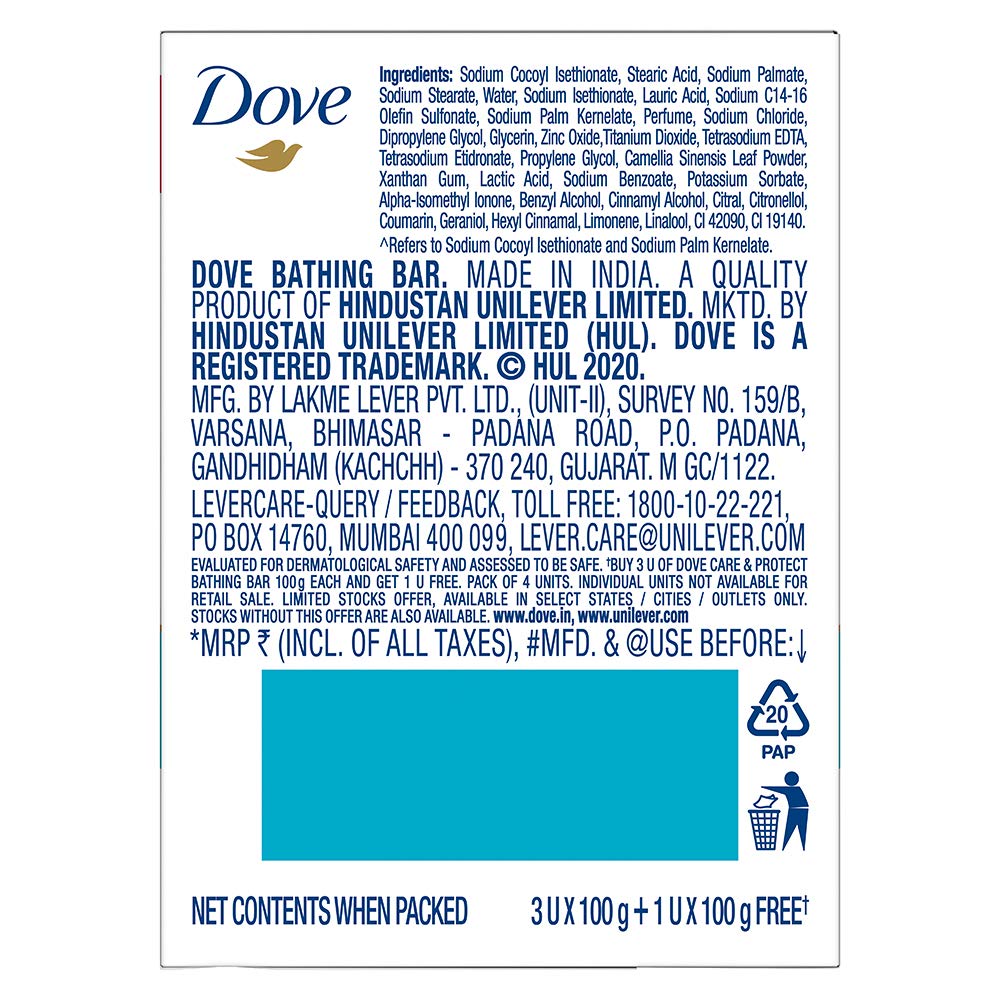 Dove Care & Protect Moisturising Cream Beauty Bathing Bar - 100 gm - set of 4