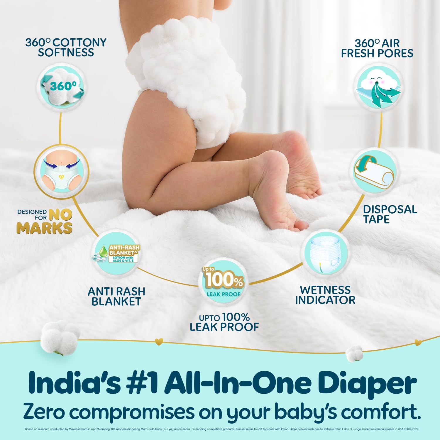 Pampers Premium Care Pant Style Baby Diapers XL 36 Count | No Marks Design | Voted India’s #1 Softest Diaper | All in 1 diaper with 360 Cottony Softness