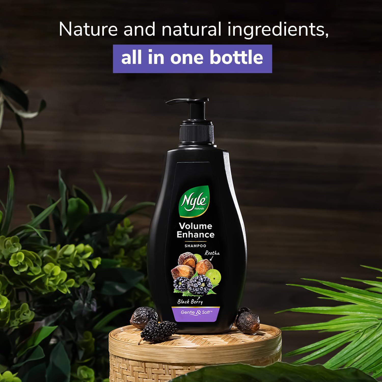Nyle Naturals Volume Enhance Anti Hairfall Shampoo, With Reetha And Blackberry, Gentle and soft shampoo, PH balanced and Paraben free, 800ml