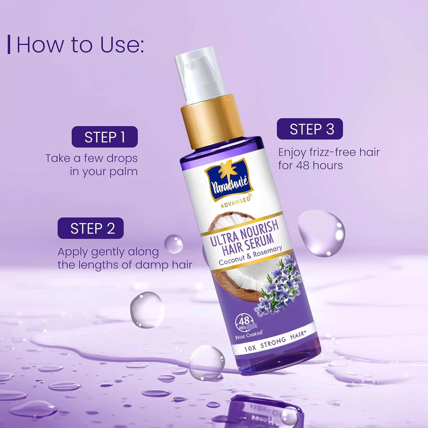 Parachute Advansed Ultra Nourish Hair Serum | Coconut & Rosemary | 48 Hr Frizz Control | 10X Strong Hair | 100ml