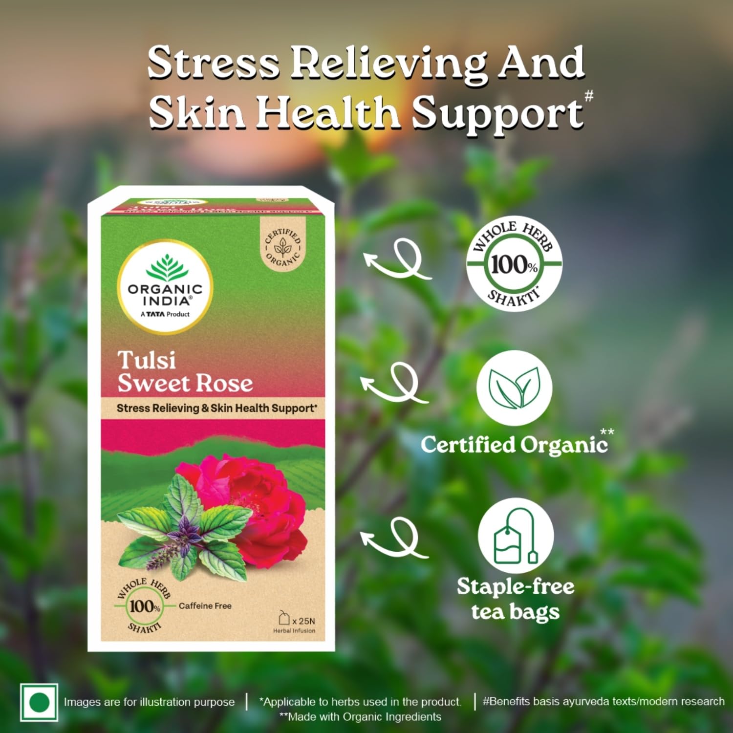 A TATA Product - Organic India Tulsi Sweet Rose - 25 Tea Bags