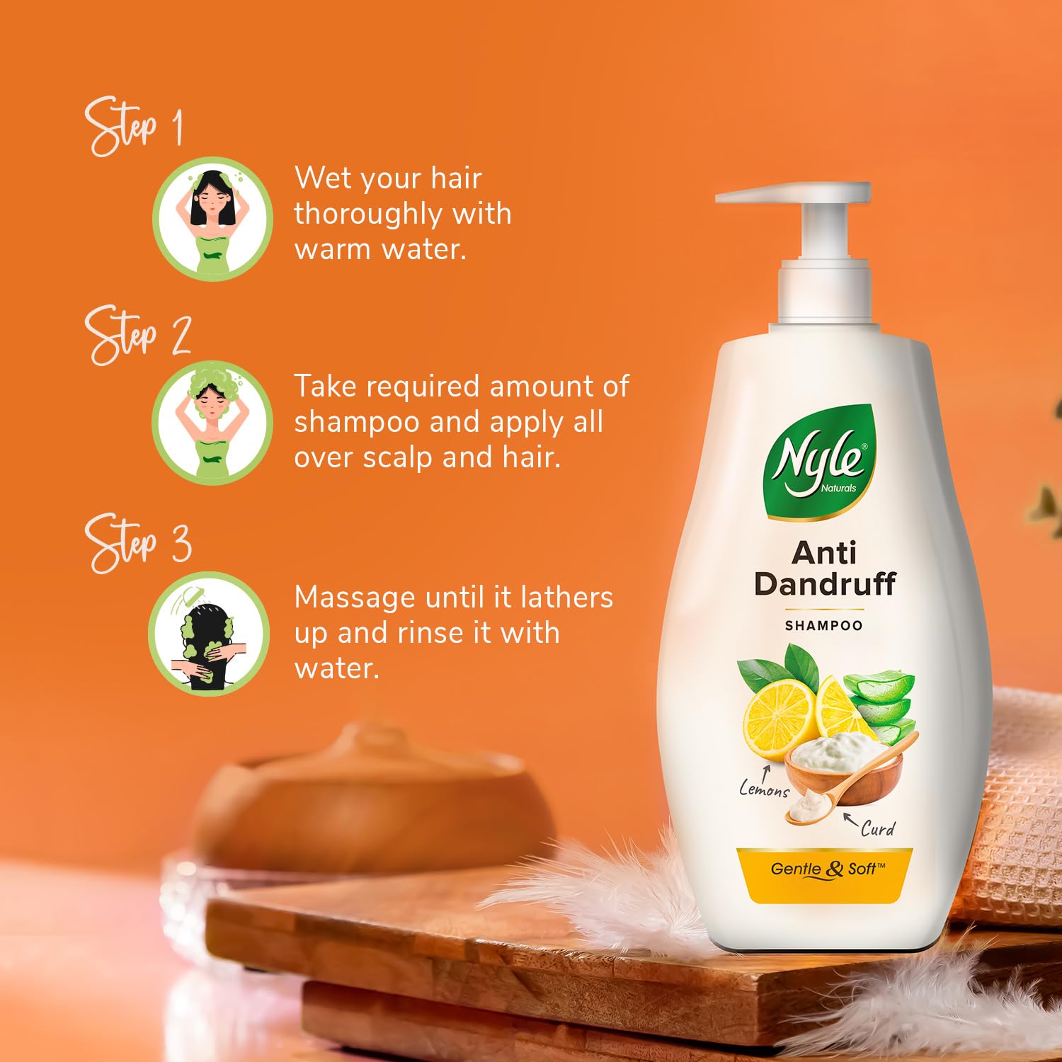 Nyle Naturals Anti Dandruff Shampoo|For Dandruff Free Hair |Enriched With Curd & Lemon |Gentle & Soft Shampoo For Men & Women, 1L