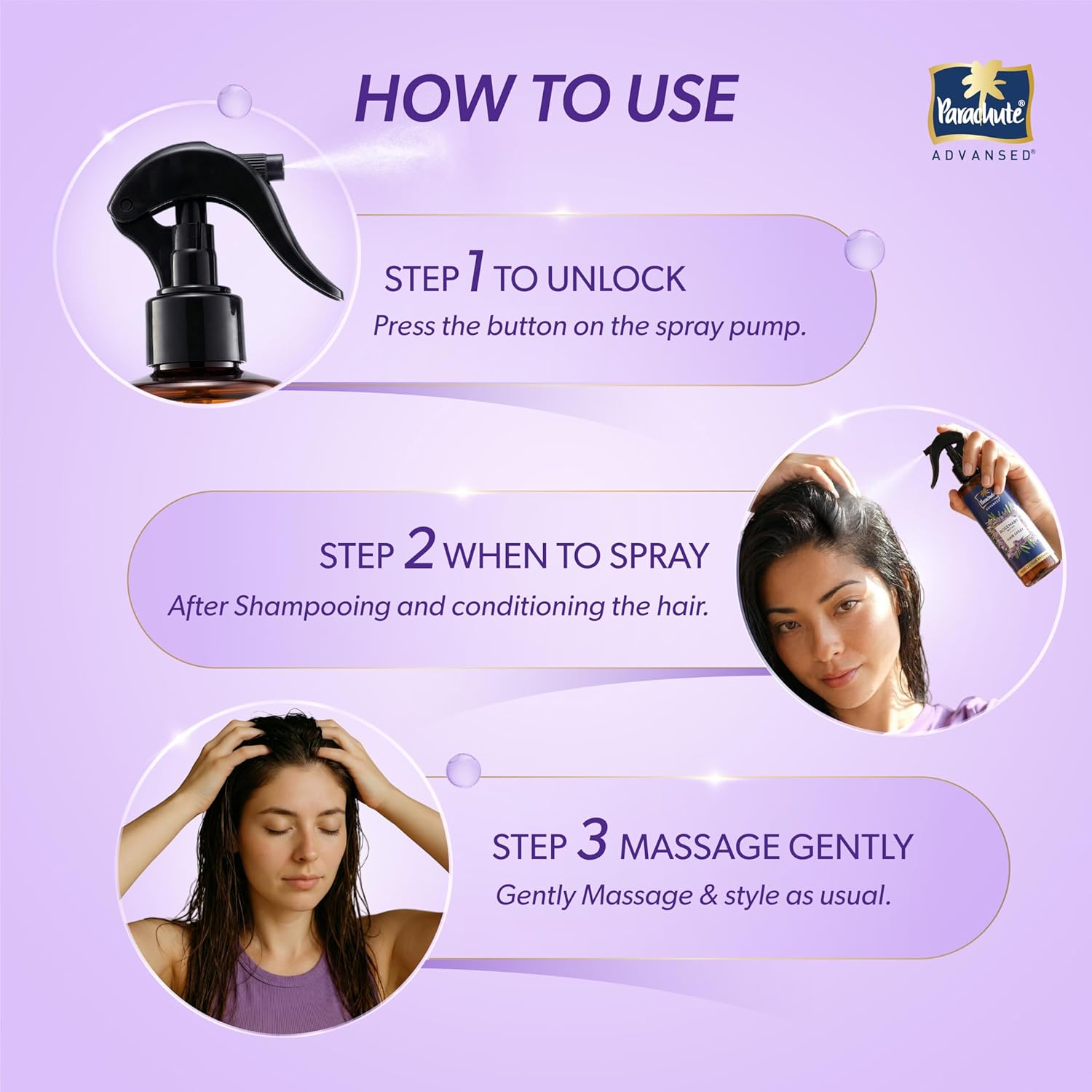 Parachute Advansed Rosemary Water Hair Spray | 100ml | Reduces Hair Breakage* | Non‑Sticky Formula | Natural Shine | Scalp‑Soothing