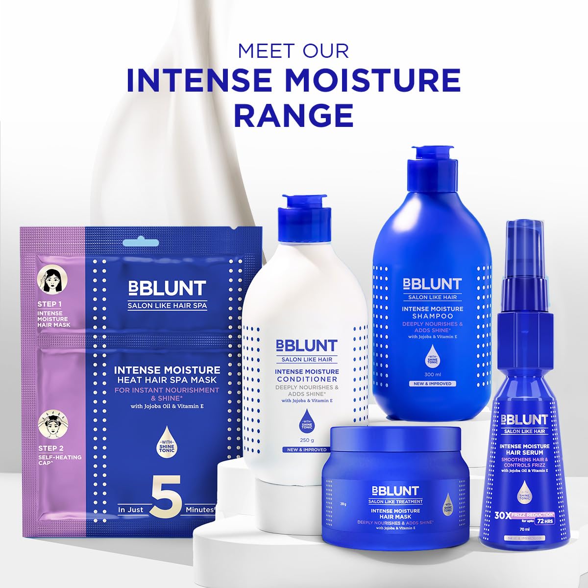 Bblunt Intense Moisture Hair Combo | Shampoo + Conditioner + Hair Mask | Moisturizes & Hydrates | Deeply Nourishes | Adds Salon-Like Shine | For Men & Women | 300 ml + 250 g + 250 g