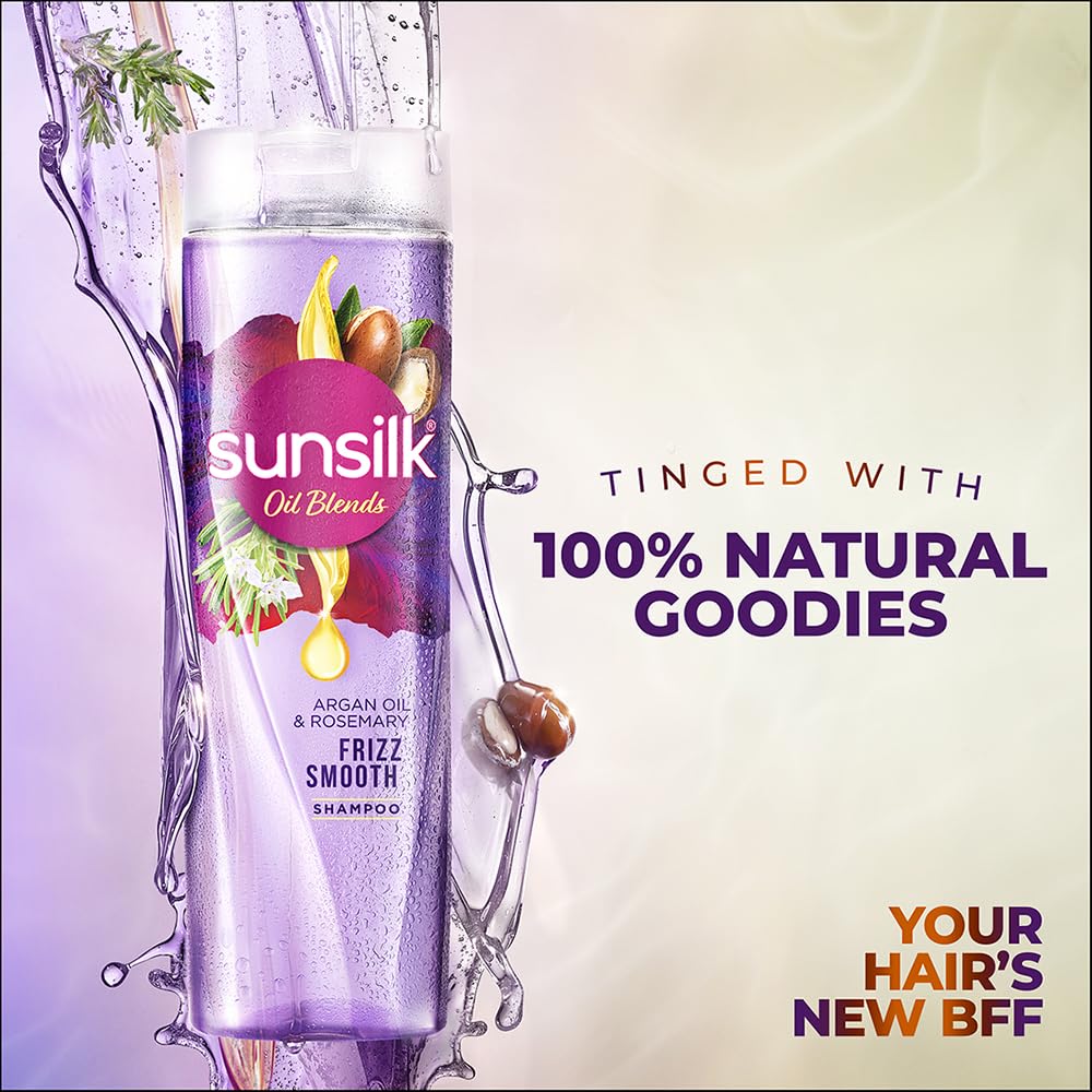 Sunsilk Argan Oil & Rosemary Frizz Smooth Oil Blends Shampoo | for Frizzy Hair | with No Added Parabens | 195 ML