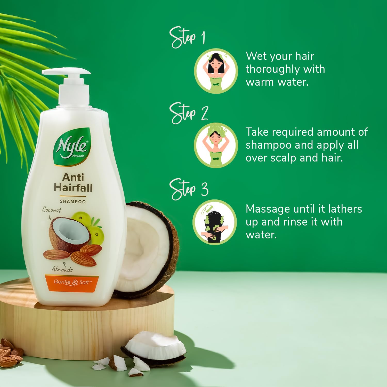 Nyle Naturals Strong & Healthy Anti Hairfall 2 In1 Shampoo With Active Conditioner, With Almonds And Green Gram Sprouts, 400ml