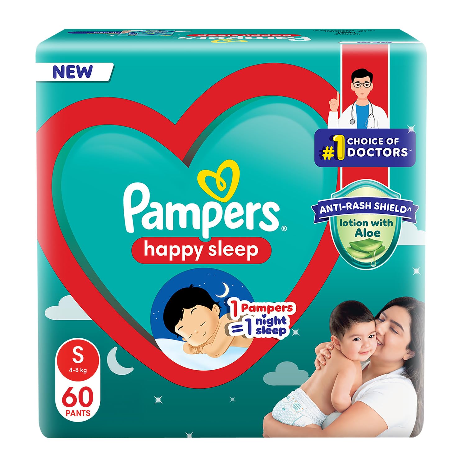 Pampers Happy Sleep Pant Style Baby Diapers - Small, 4-8 kg, 60 pcs