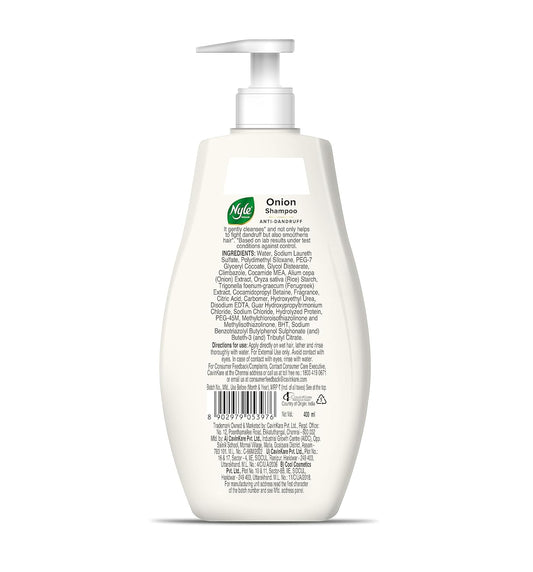 Nyle Naturals Anti Dandruff Onion Shampoo|For Dandruff Free Hair |Enriched With Onion & Fenugreek |Gentle & Soft Shampoo For Men & Women, 400ml