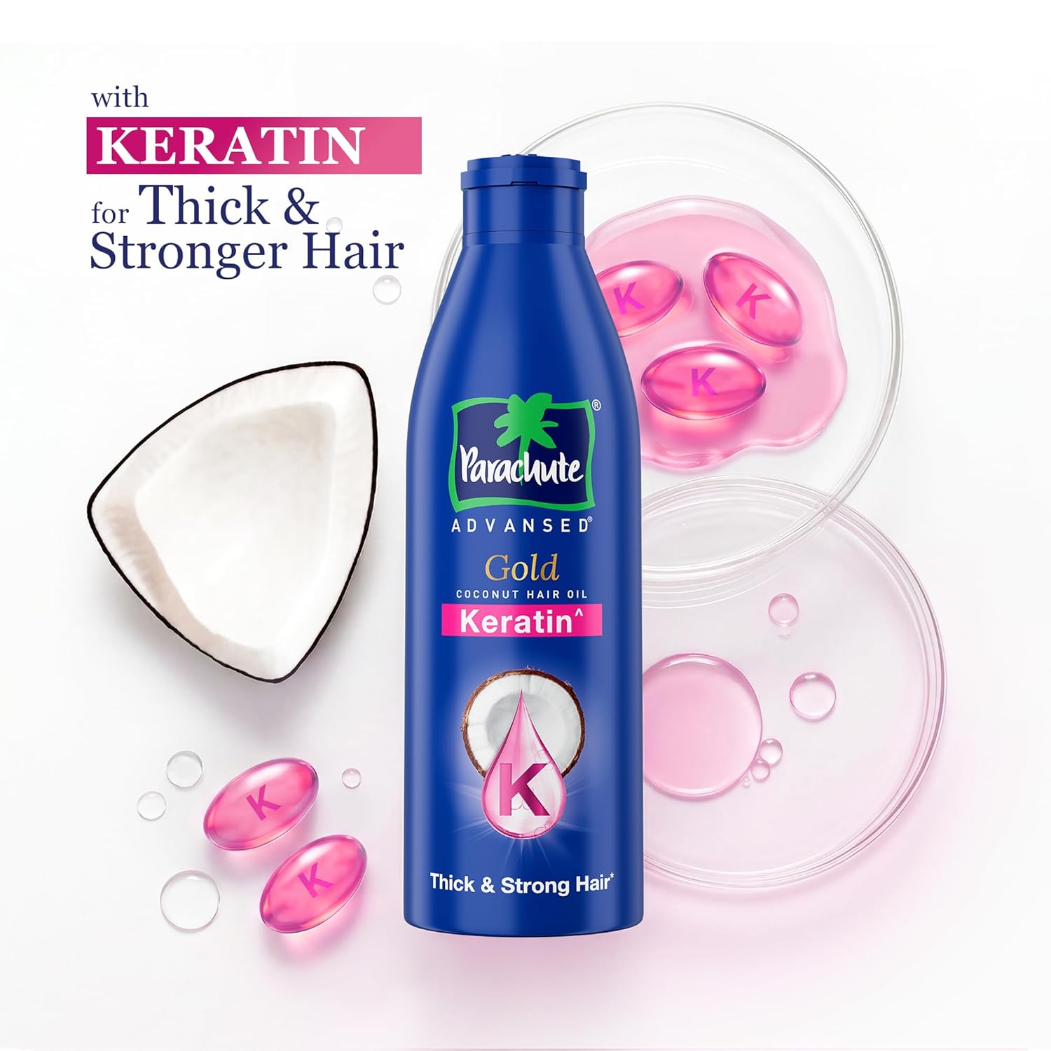 Parachute Advansed Gold Keratin Coconut Hair Oil | Thick & Smooth Hair| No Paraben or Silicone | 300ml