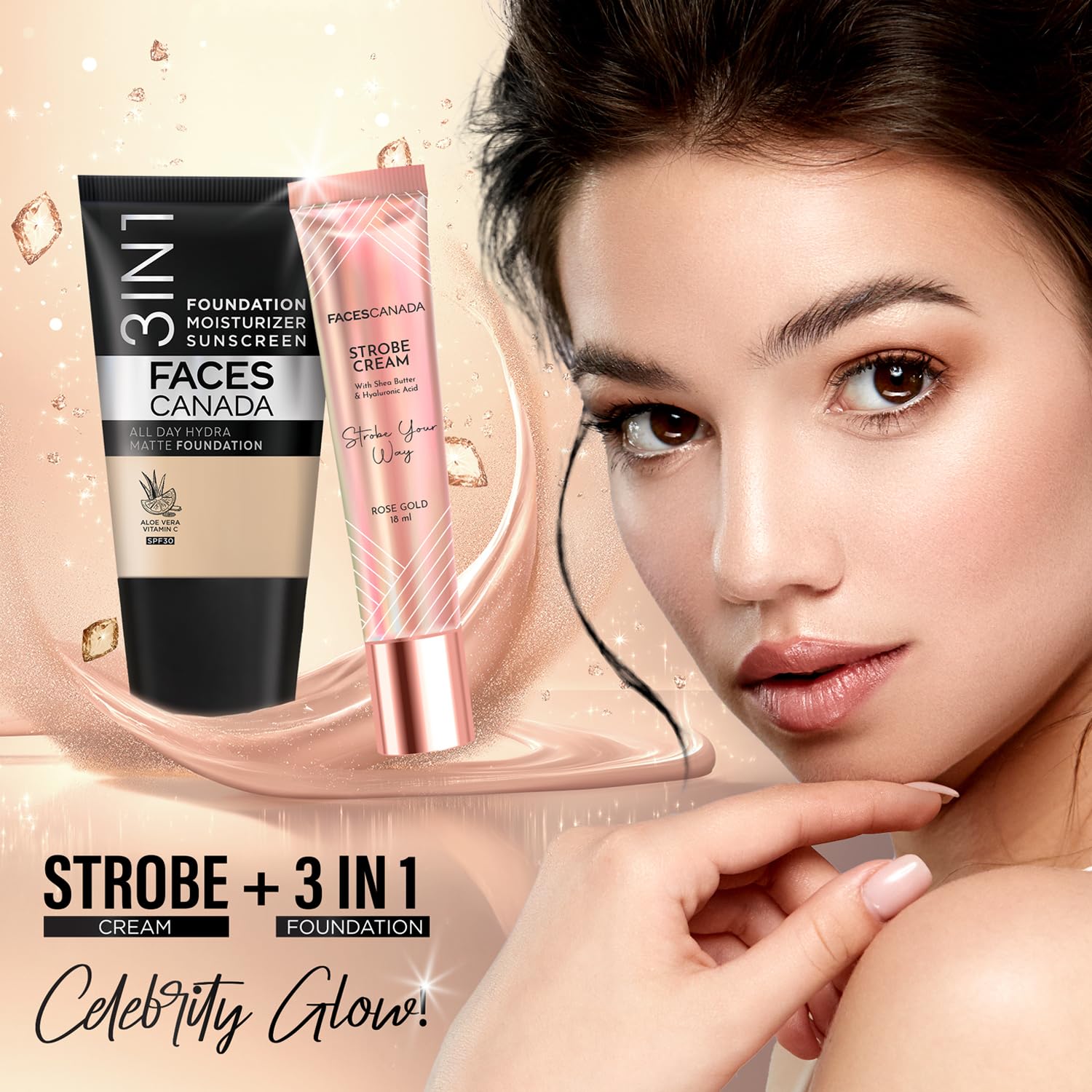 FACES CANADA All Day Hydra Matte Foundation - Mini | 3in1 Foundation + Moisturizer + SPF 30 | 24 HR Aloe Hydration & Vitamin C | 10HR Wear | Medium to High Buildable Coverage | Absolute Ivory (18 ml)
