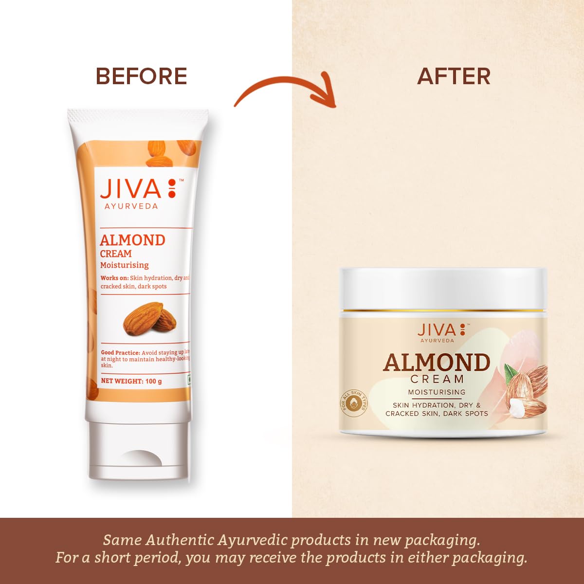 Jiva Almond Cream 100% Ayurvedic Formula Free From Paraben & Silicone | Helps With Dry Skin, Dark Spots, Wrinkles & Pigmentation | Protects Skin From UVA & UVB Rays- 100gm