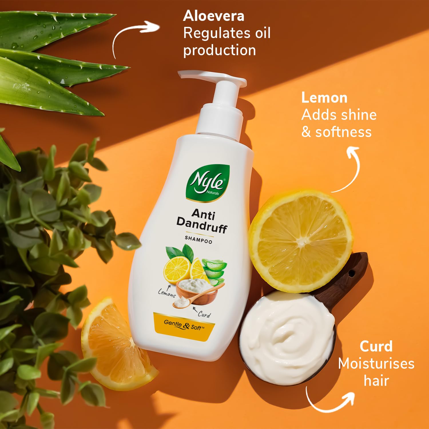 Nyle Naturals Anti Dandruff Shampoo|For Dandruff Free Hair |Enriched With Curd & Lemon |Gentle & Soft Shampoo For Men & Women, 1L