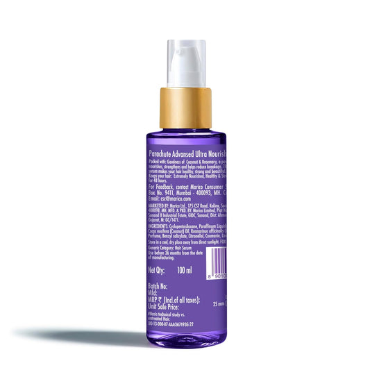 Parachute Advansed Ultra Nourish Hair Serum | Coconut & Rosemary | 48 Hr Frizz Control | 10X Strong Hair | 100ml
