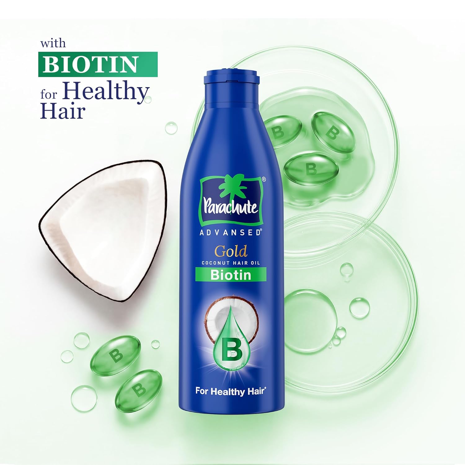 Parachute Advansed Gold Biotin & Coconut Hair Oil | Deep Nourishment for Fuller Hair| No Paraben or Silicone | 300ml