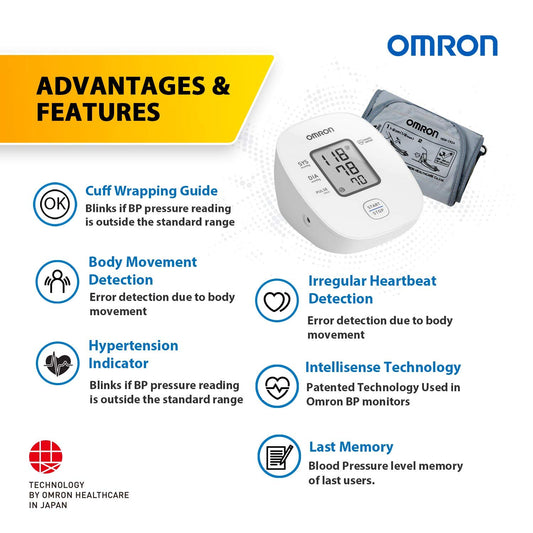 HEM-7121J Omron Digital Arm Blood Pressure Monitor with Intellisense Technology & Cuff Wrapping Guide for Most Accurate Measurement