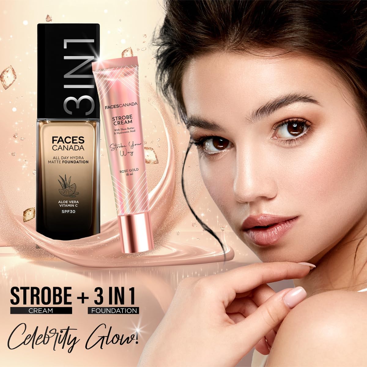 FACES CANADA All Day Hydra Matte Foundation | 3-in-1 Foundation + Moisturizer + SPF 30 | 24 HR Aloe Hydration & Vitamin C | 10HR Long Wear | Medium to High Buildable Coverage | Golden Beige 032 | 30ml